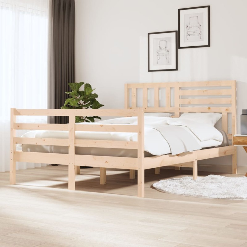 Estrutura de cama casal 135x190 cm madeira maciça-Camas e estruturas de camas-Home Retail