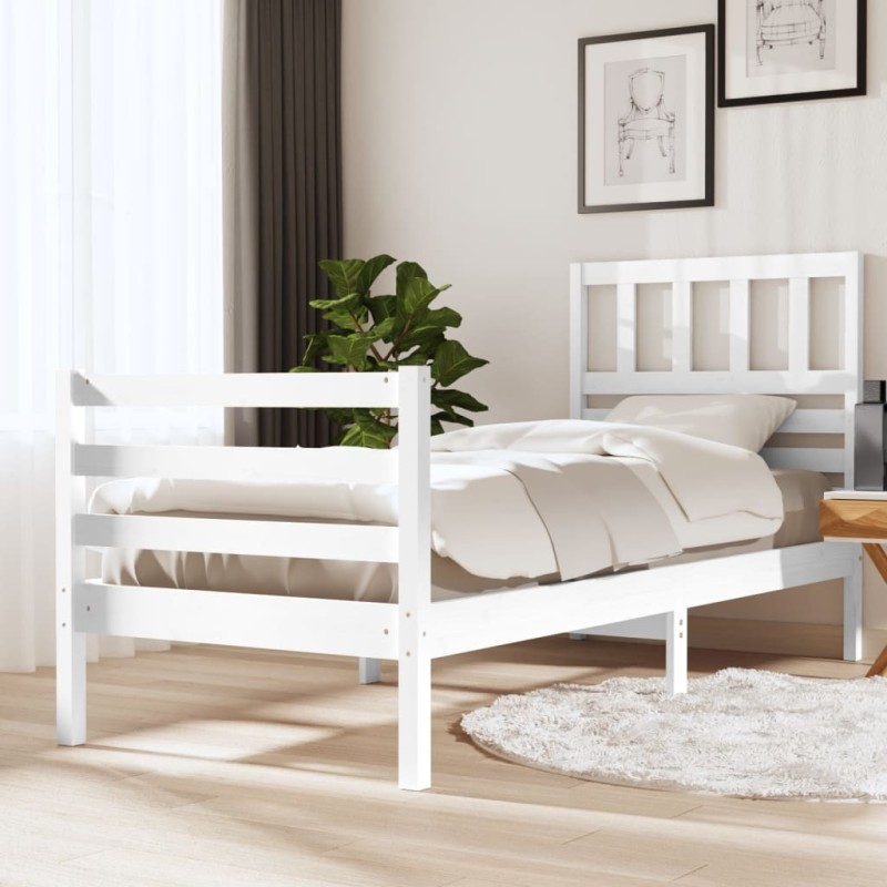 Estrutura cama pequena solteiro 75x190 cm madeira maciça branco-Camas e estruturas de camas-Home Retail