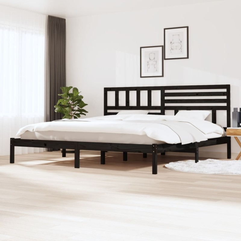 Estrutura de cama super king size 180x200 cm pinho maciço preto-Camas e estruturas de camas-Home Retail