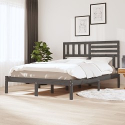 Estrutura de cama dupla 4FT6 135x190 cm pinho maciço cinzento