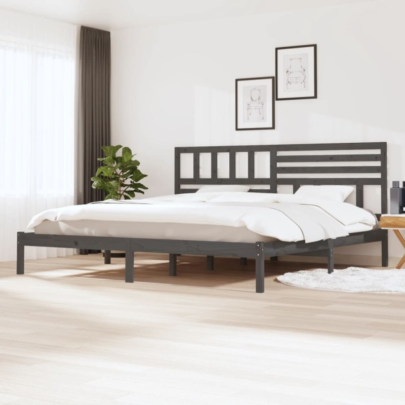 Estrutura de cama super king 180x200 cm pinho maciço cinzento-Camas e estruturas de camas-Home Retail