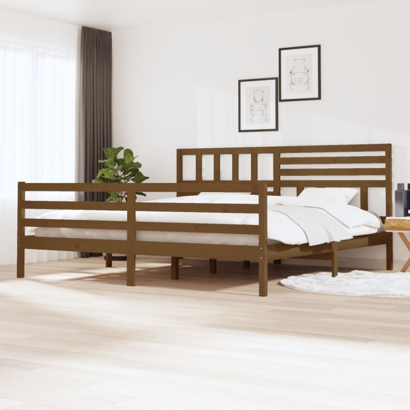 Estrutura de cama 200x200 cm madeira maciça castanho mel-Camas e estruturas de camas-Home Retail