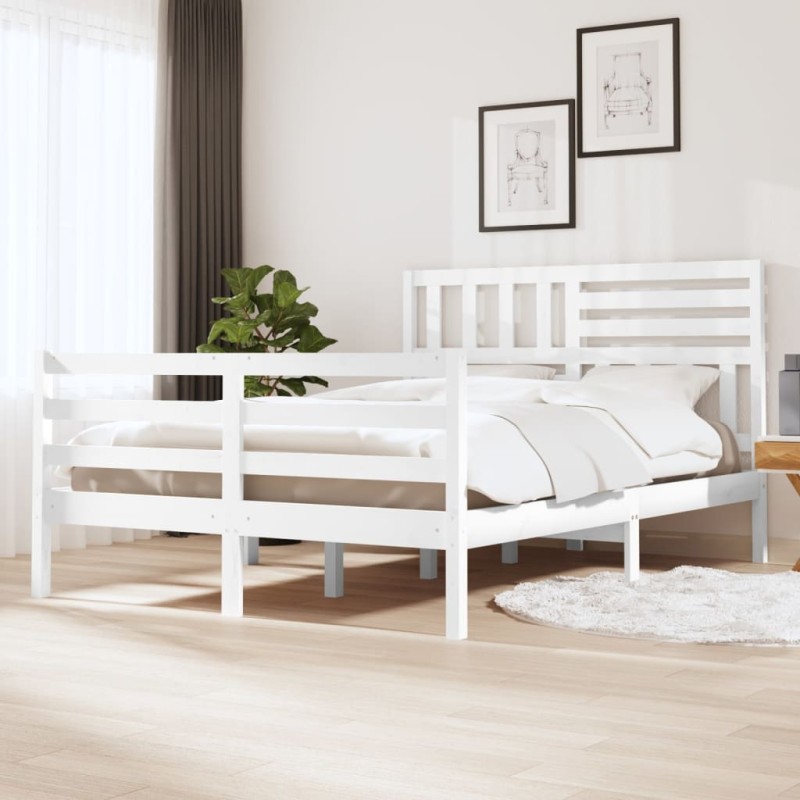 Estrutura de cama 140x200 cm madeira maciça branco-Camas e estruturas de camas-Home Retail