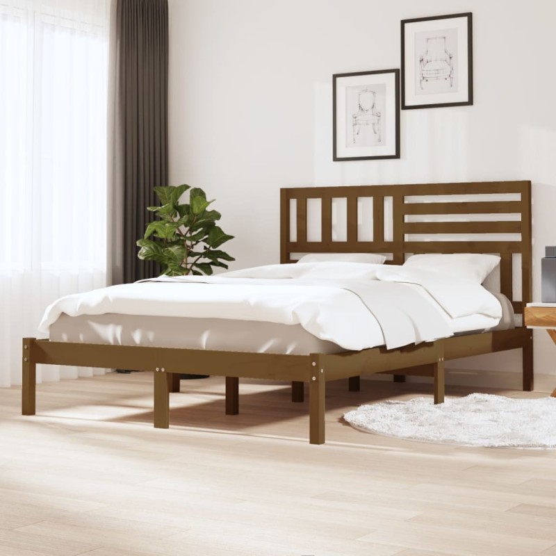 Estrutura de cama 120x200 cm madeira pinho maciço castanho mel-Camas e estruturas de camas-Home Retail