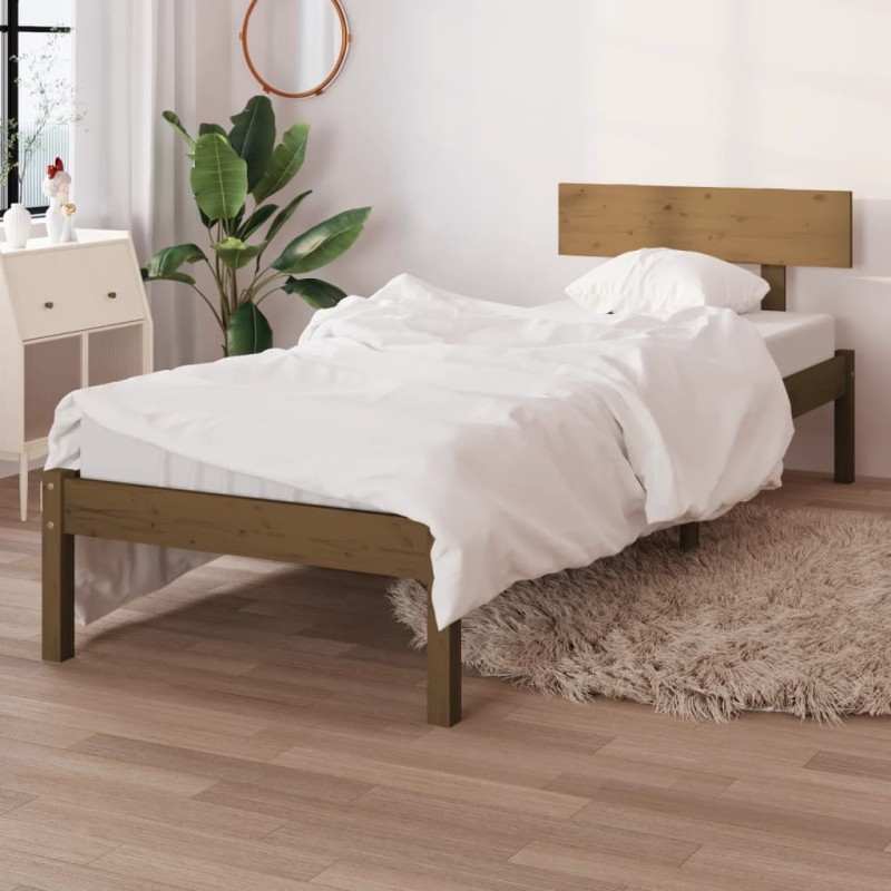 Estrutura de cama 100x200 cm madeira pinho maciço castanho mel-Camas e estruturas de camas-Home Retail