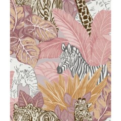 Noordwand Papel de parede Good Vibes Jungle Animals rosa e laranja