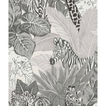 Noordwand Papel de parede Good Vibes Jungle Animals cinzento e preto