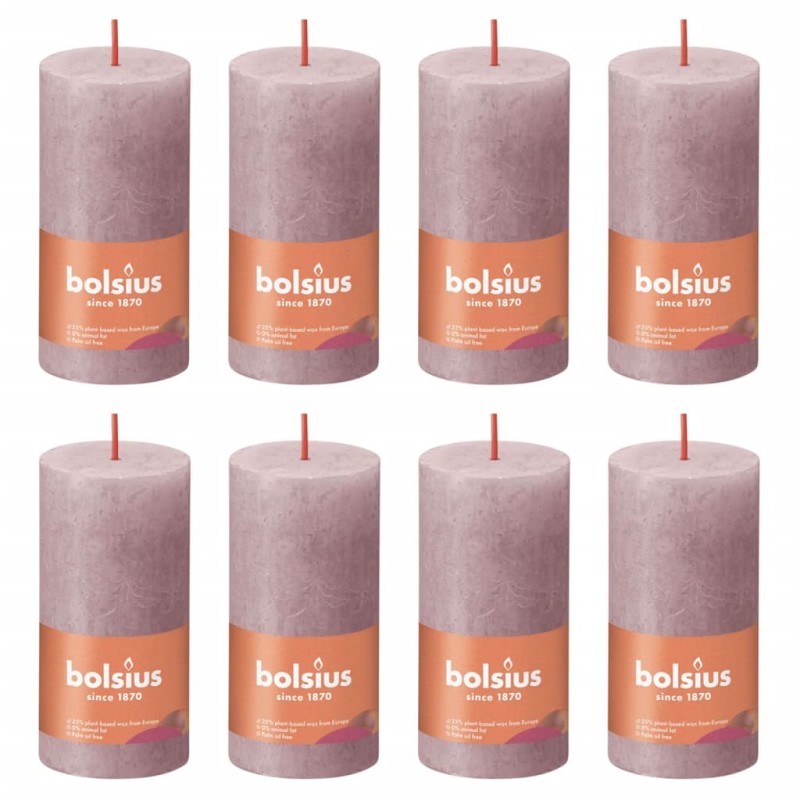 Bolsius Velas rústicas cilíndricas Shine 8 pcs 100x50 mm rosa cinza-Velas-Home Retail