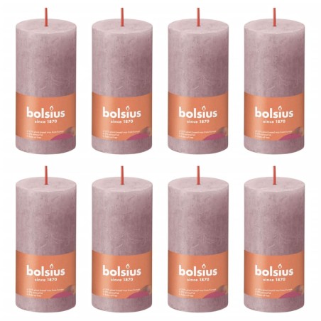 Bolsius Velas rústicas cilíndricas Shine 8 pcs 100x50 mm rosa cinza