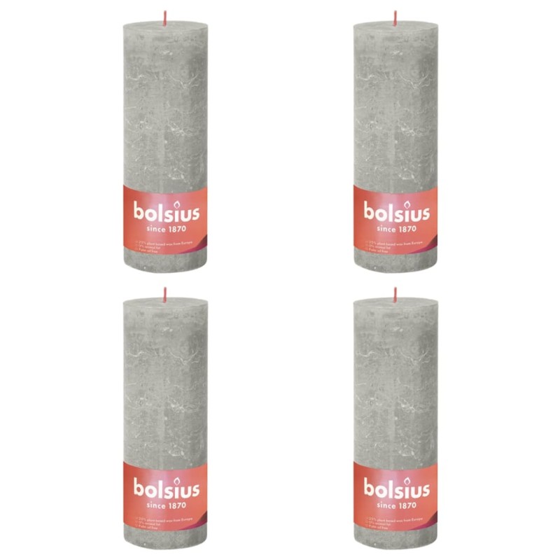 Bolsius Velas rústicas cilíndric. Shine 4pcs 190x68mm cinzento areia-Velas-Home Retail