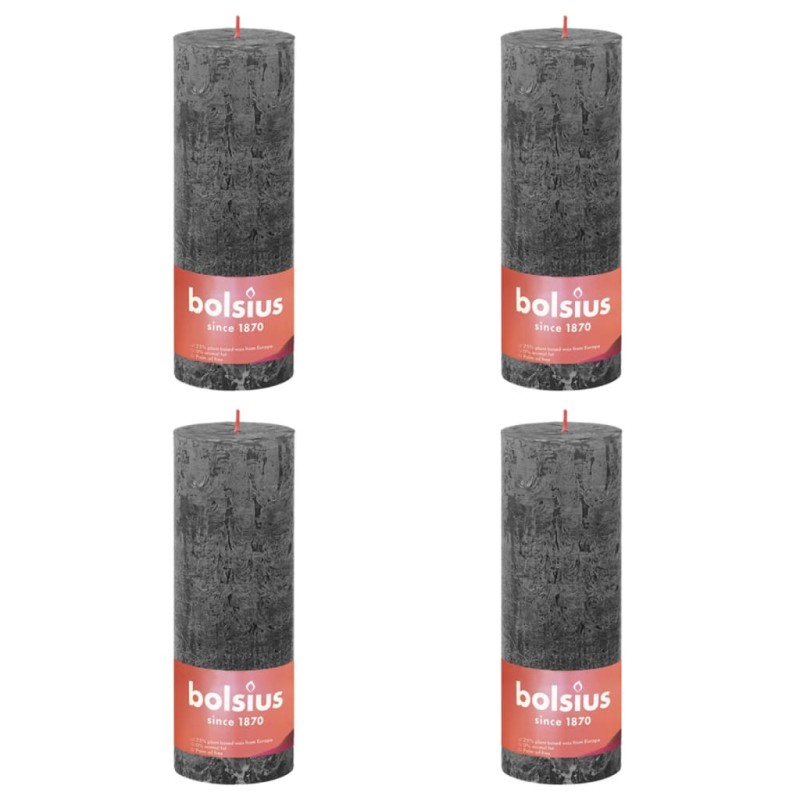 Bolsius Velas rústicas cilíndric. Shine 4pcs 190x68mm cinza tempestade-Velas-Home Retail