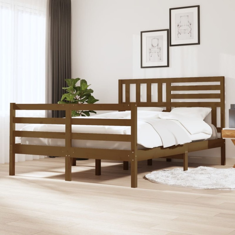 Estrutura cama pequena de casal 120x190 cm madeira castanho-mel-Camas e estruturas de camas-Home Retail