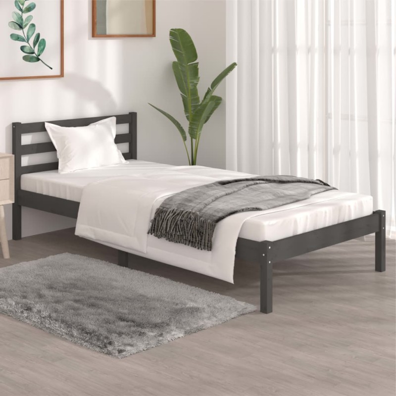 Estrutura de cama solteiro 90x190 cm pinho maciço cinzento-Camas e estruturas de camas-Home Retail