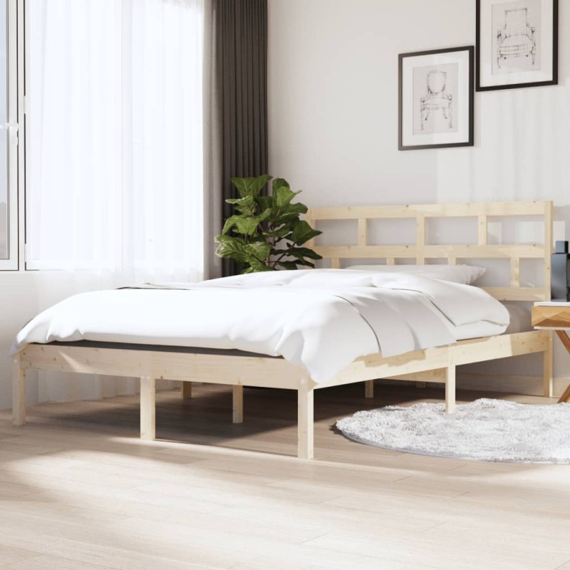 Estrutura de cama 140x190 cm pinho maciço-Camas e estruturas de camas-Home Retail