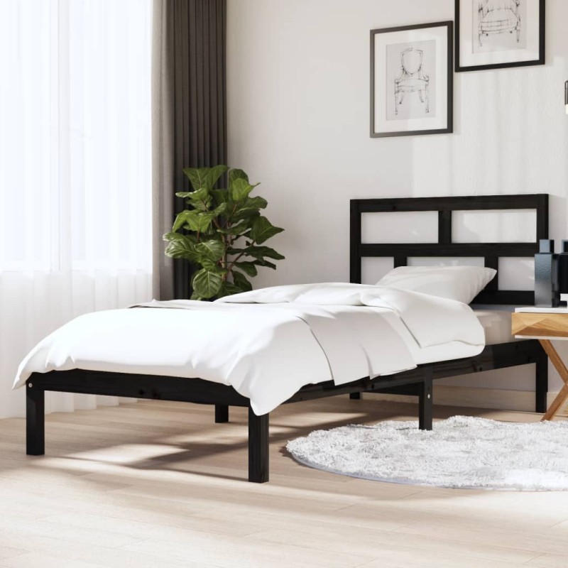 Estrutura cama de solteiro 90x190 cm madeira maciça preto-Camas e estruturas de camas-Home Retail