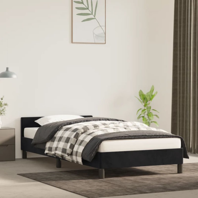 Estrutura de cama c/ cabeceira 100x200 cm veludo preto-Camas e estruturas de camas-Home Retail