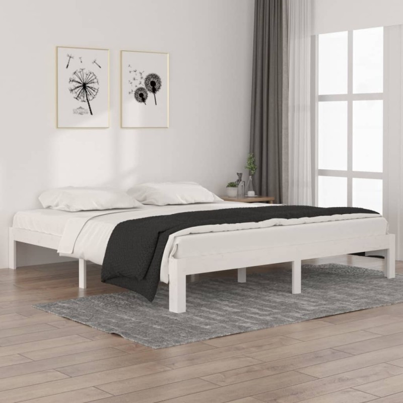 Estrutura de cama super king pinho maciço 180x200 cm branco-Camas e estruturas de camas-Home Retail