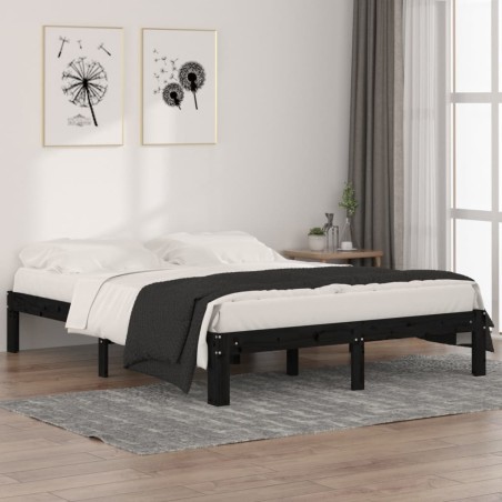 Estrutura de cama king 150x200 cm madeira maciça preto