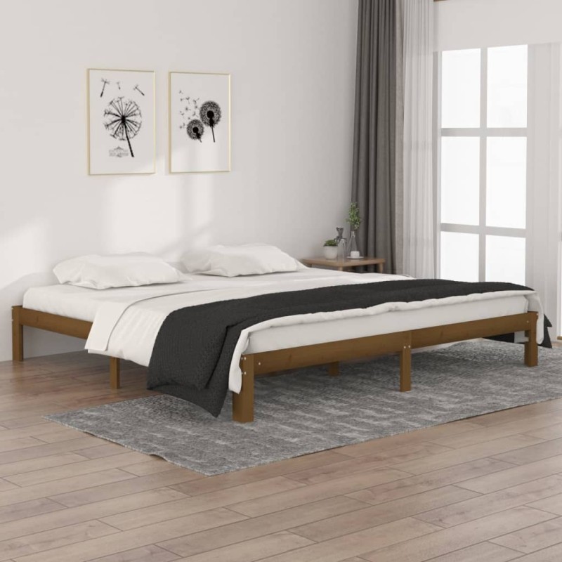 Estrutura de cama 200x200 cm pinho maciço castanho mel-Camas e estruturas de camas-Home Retail