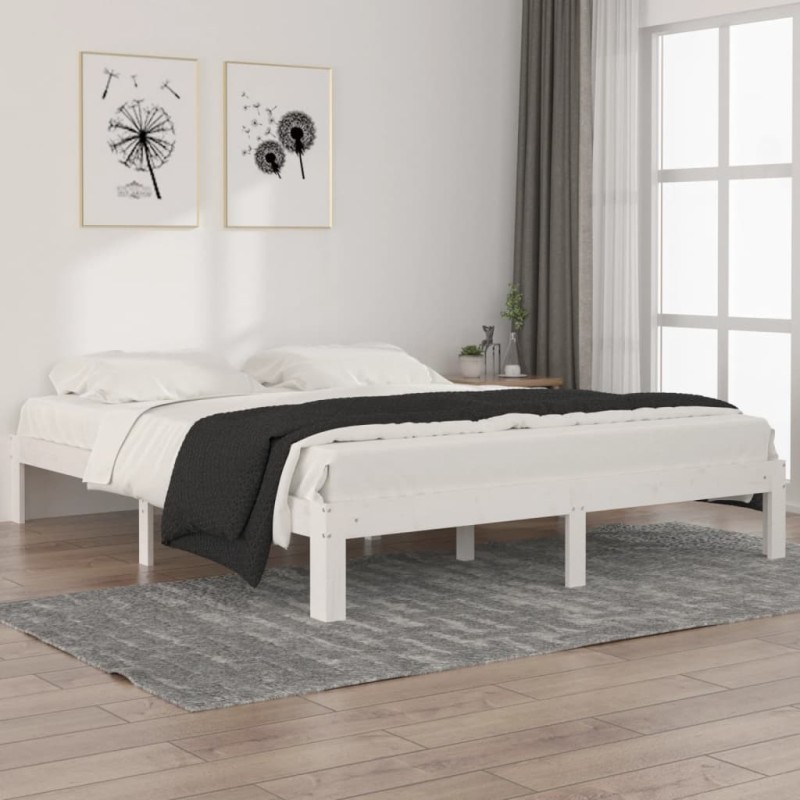 Estrutura de cama 160x200 cm pinho maciço branco-Camas e estruturas de camas-Home Retail