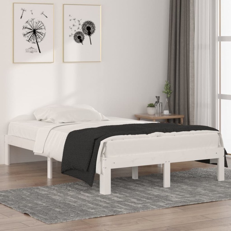 Estrutura cama pequena casal 120x190 cm pinho maciço branco-Camas e estruturas de camas-Home Retail