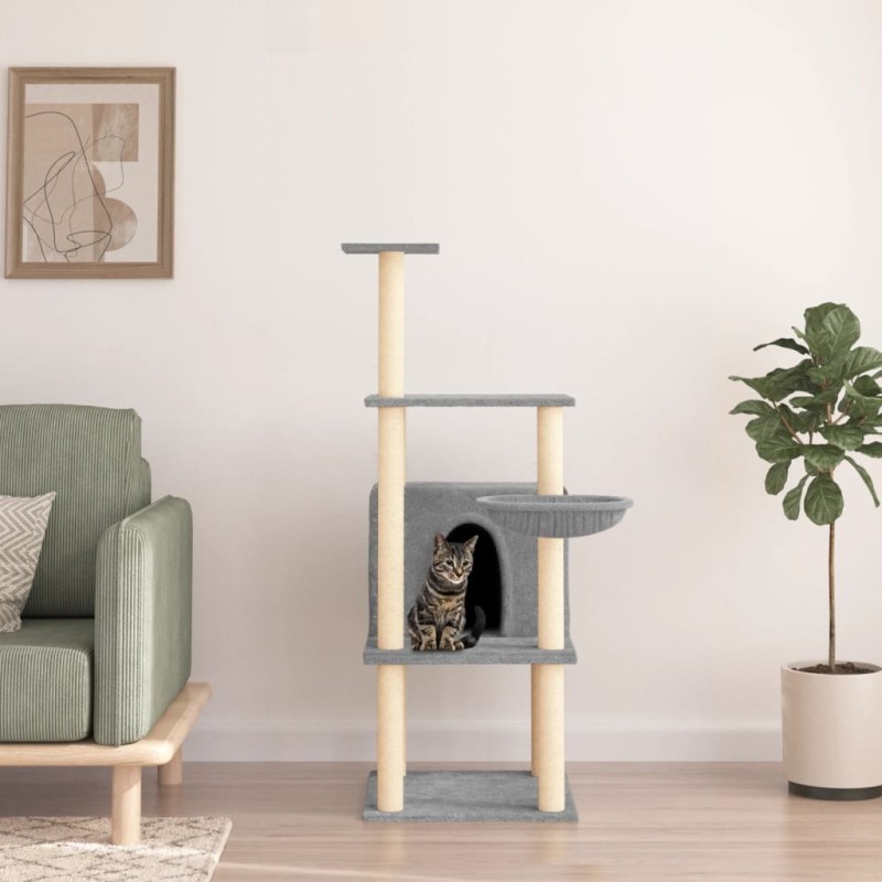 Árvore p/ gatos c/ postes arranhadores sisal 132 cm cinza-claro-Móveis para gatos-Home Retail