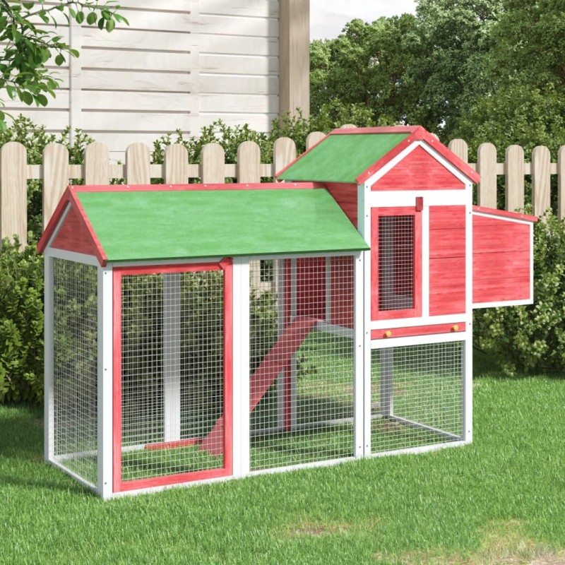 Galinheiro 193x65x117 cm madeira de pinho maciça vermelho-Casotas e gaiolas para animais pequenos-Home Retail