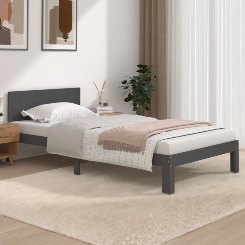 Estrutura de cama 100x200 cm pinho maciço cinzento-Camas e estruturas de camas-Home Retail