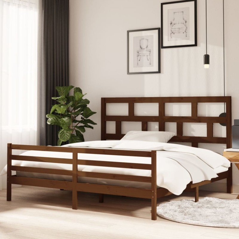 Estrutura cama 200x200 cm madeira de pinho maciça castanho-mel-Camas e estruturas de camas-Home Retail