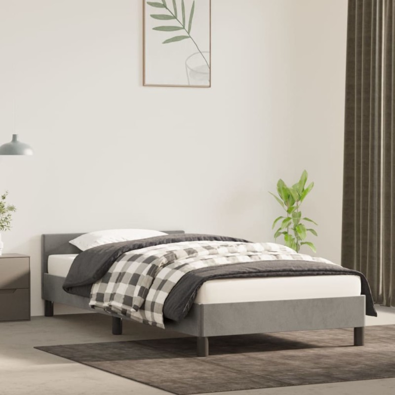 Estrutura de cama c/ cabeceira 100x200 cm veludo cinzento-claro-Camas e estruturas de camas-Home Retail