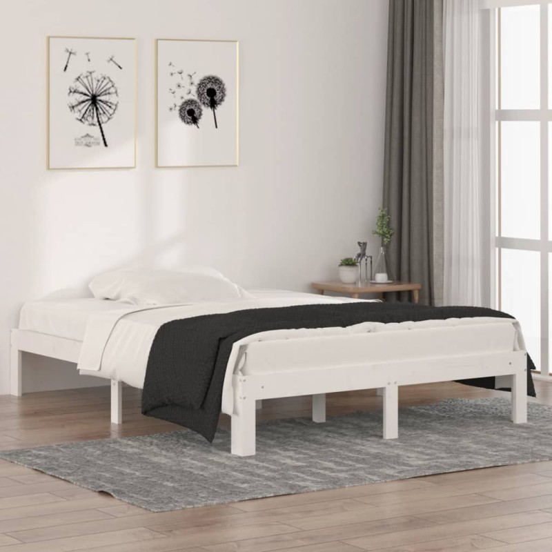 Estrutura de cama casal 135x190 cm madeira maciça branco-Camas e estruturas de camas-Home Retail