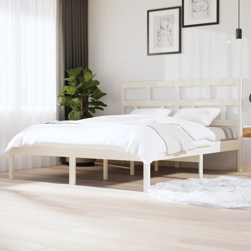 Estrutura de cama 160x200 cm madeira de pinho maciça branco-Camas e estruturas de camas-Home Retail