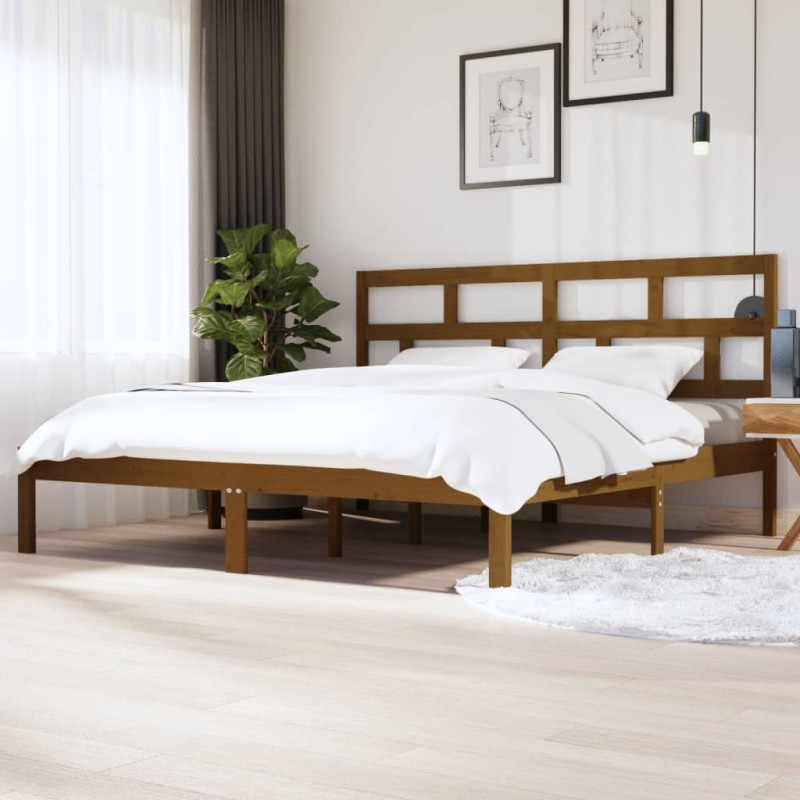 Estrutura de cama 200x200 cm pinho maciço castanho mel-Camas e estruturas de camas-Home Retail