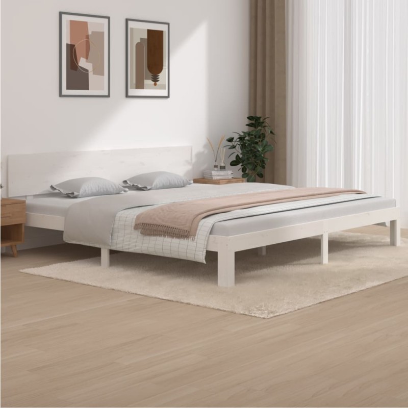 Estrutura de cama 200x200 cm pinho maciço branco-Camas e estruturas de camas-Home Retail