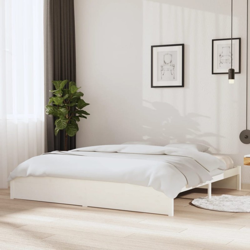 Estrutura de cama 200x200 cm madeira maciça branco-Camas e estruturas de camas-Home Retail