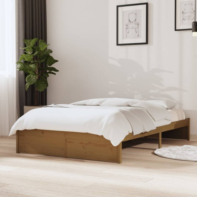 Estrutura de cama 120x200 cm madeira maciça castanho mel-Camas e estruturas de camas-Home Retail