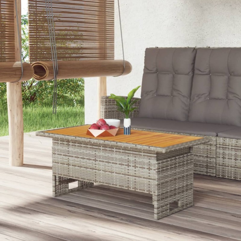 Mesa de jardim 100x50x43/63 cm acácia maciça/vime PE cinza-Mesas de jardim-Home Retail