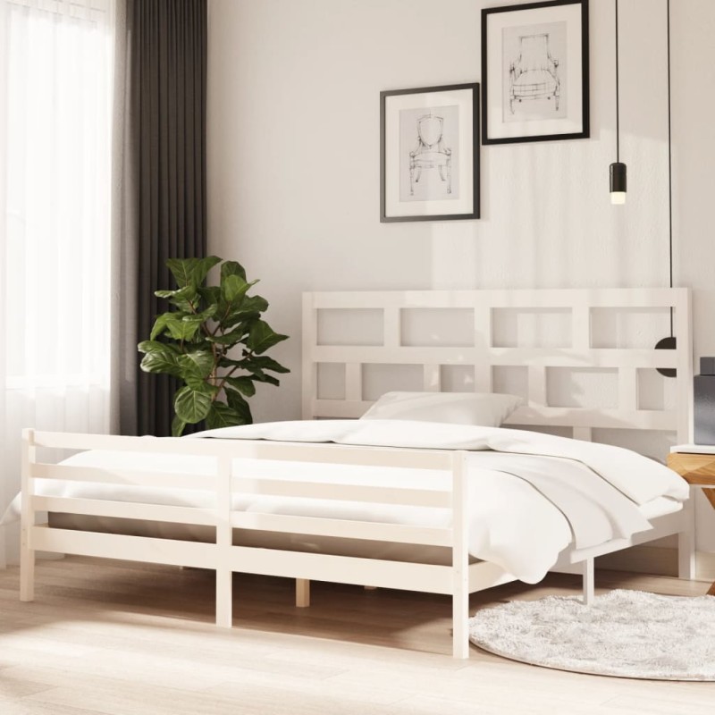 Estrutura de cama 200x200 cm madeira de pinho maciça branco-Camas e estruturas de camas-Home Retail