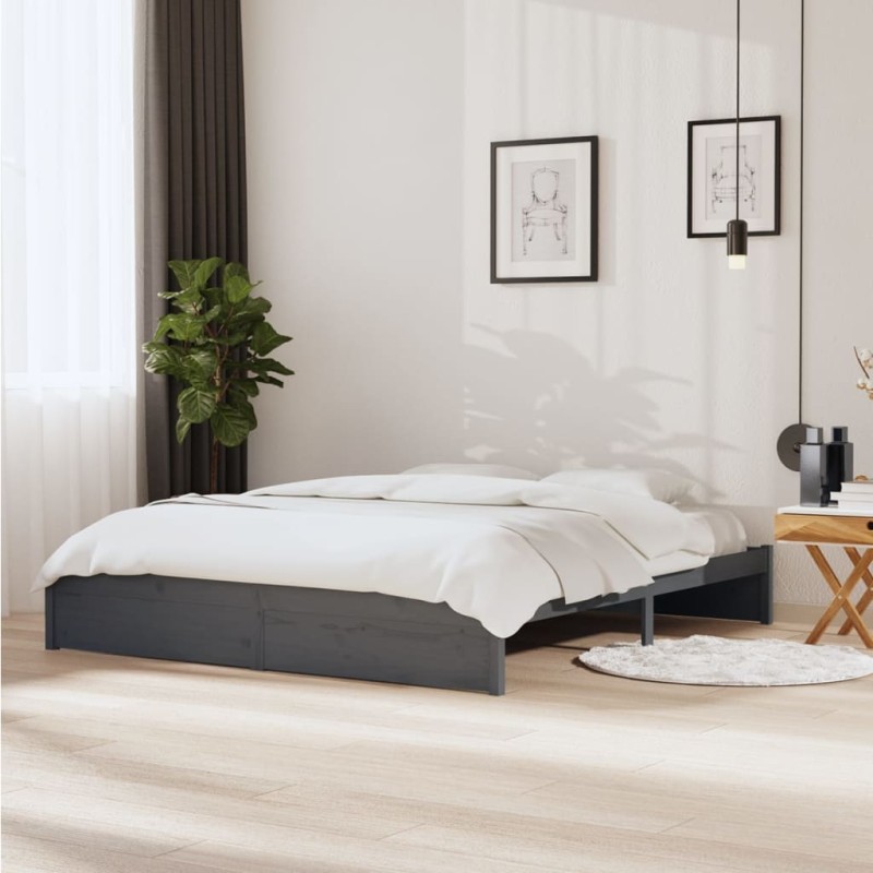 Estrutura de cama super king 180x200 cm madeira maciça cinza-Camas e estruturas de camas-Home Retail