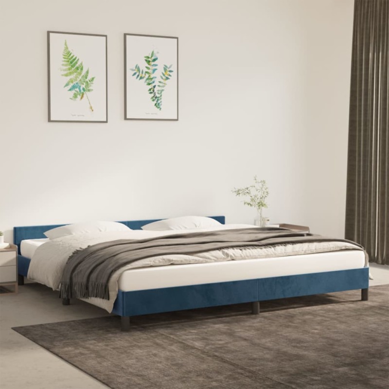 Estrutura de cama c/ cabeceira 200x200 cm veludo azul-escuro-Camas e estruturas de camas-Home Retail