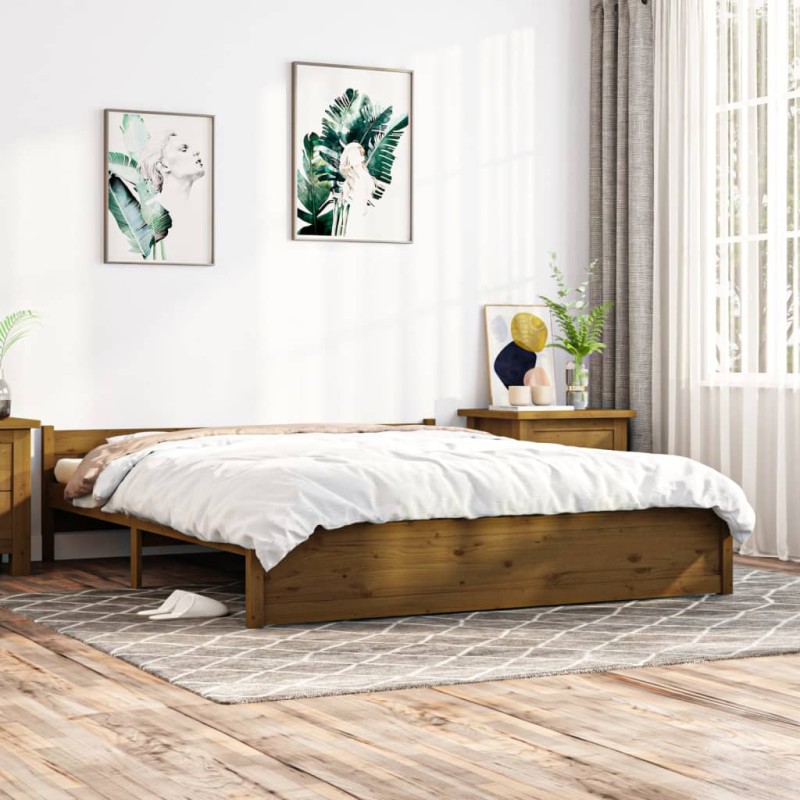 Estrutura de cama 200x200 cm madeira maciça castanho mel-Camas e estruturas de camas-Home Retail