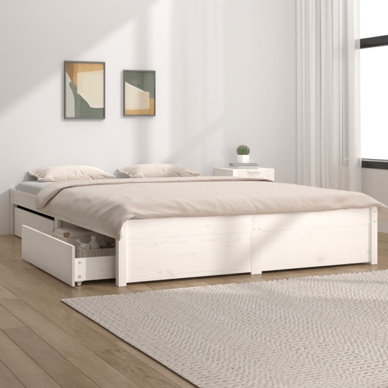 Estrutura de cama com gavetas 140x200 cm branco-Camas e estruturas de camas-Home Retail