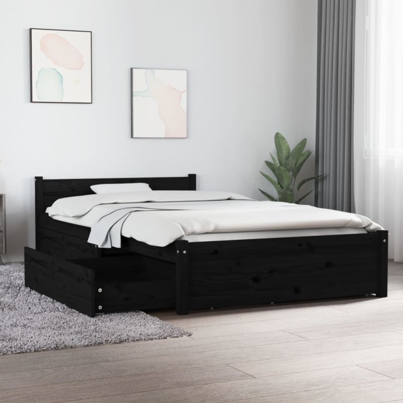 Estrutura de cama c/ gavetas 90x200 cm preto-Camas e estruturas de camas-Home Retail