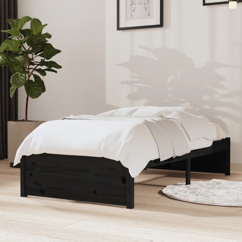 Estrutura cama pequena solteiro 75x190 cm madeira maciça preto-Camas e estruturas de camas-Home Retail