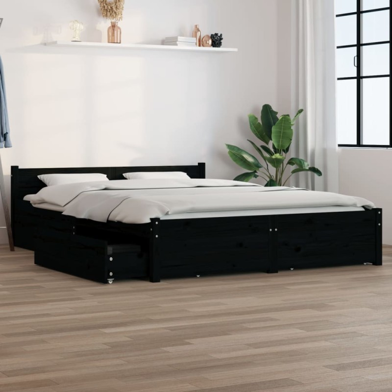 Estrutura de cama com gavetas 140x200 cm preto-Camas e estruturas de camas-Home Retail