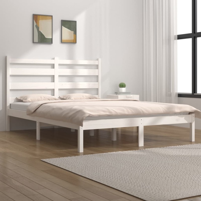 Estrutura de cama pequena casal 120x190 cm pinho maciço branco-Camas e estruturas de camas-Home Retail