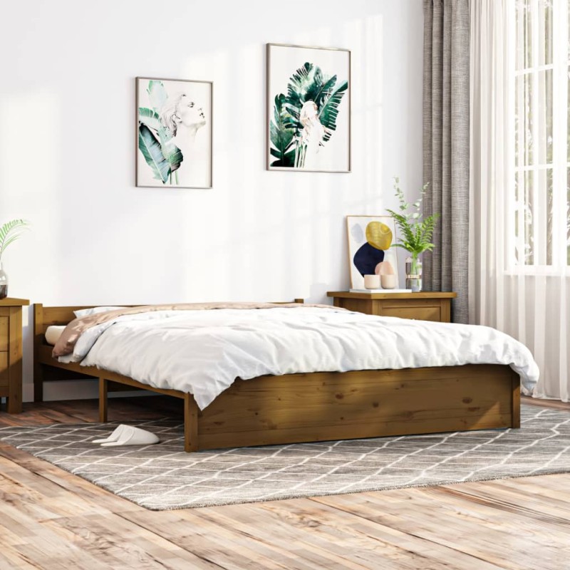 Estrutura cama king 150x200 cm madeira maciça castanho-mel-Camas e estruturas de camas-Home Retail