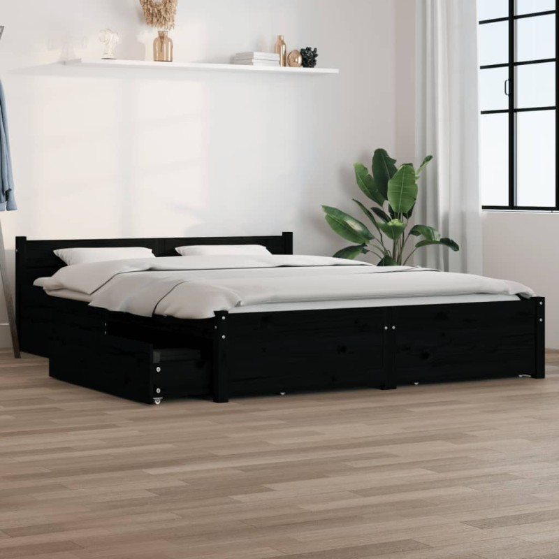 Estrutura de cama com gavetas 150x200 cm tamanho King preto-Camas e estruturas de camas-Home Retail