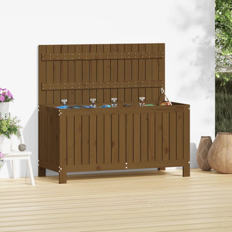 Caixa de arrumação jardim 115x49x60cm pinho maciço castanho-mel-Baús para armazenamento exterior-Home Retail