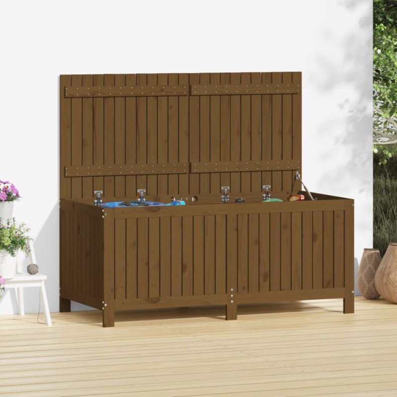 Caixa de arrumação jardim 147x68x64cm pinho maciço castanho-mel-Baús para armazenamento exterior-Home Retail